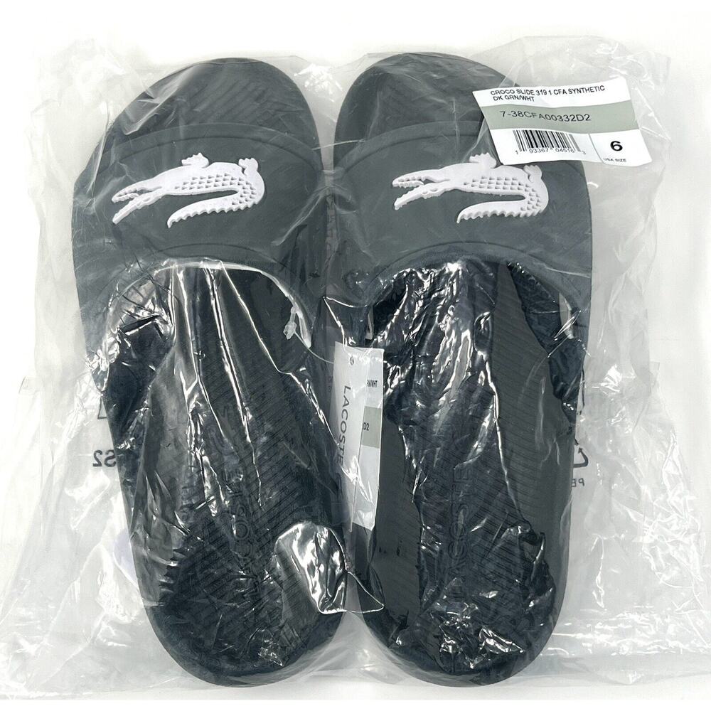 Lacoste Womens Size 6 BIG CROC Slides 319 GREEN / WHITE Sandals NWT In Bag - Picture 1 of 9